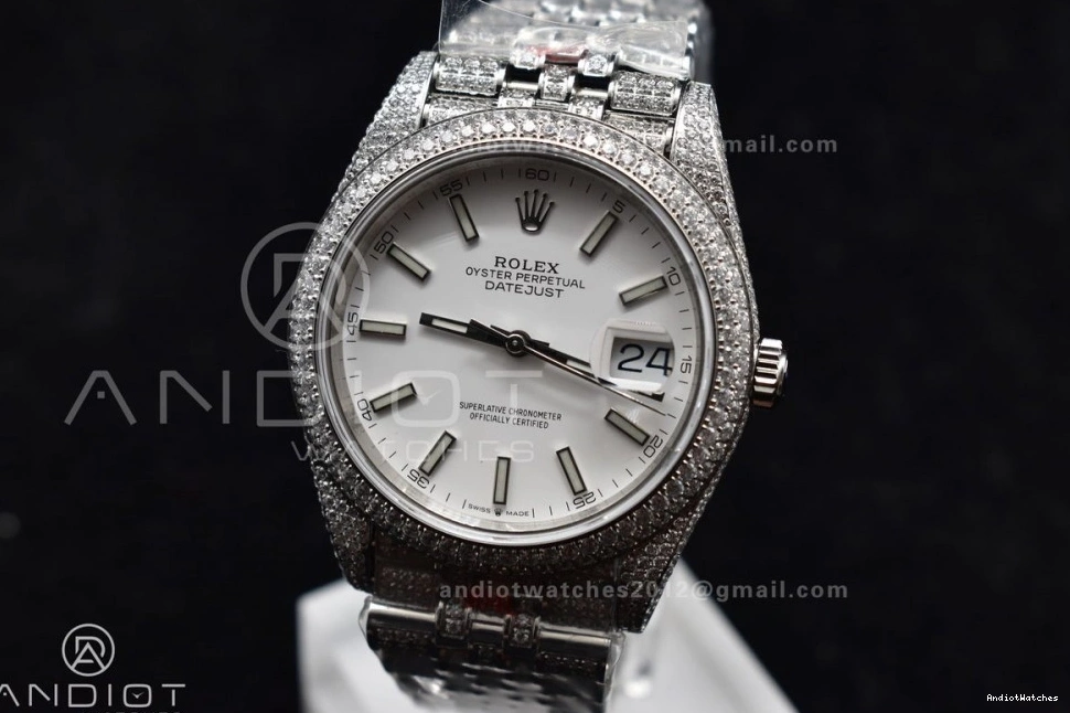 JDF 41mm Best Version White 906 Upgraded Stick Diamond Markers DateJust 0828